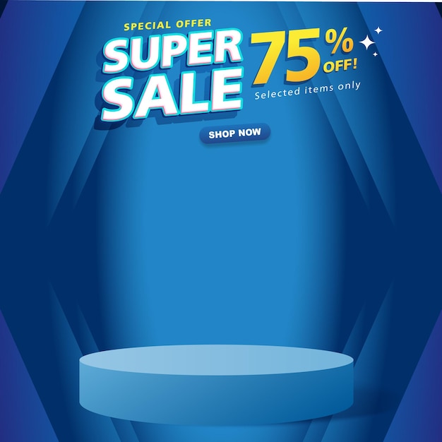 speciale super verkoop korting sjabloon banner met lege ruimte 3D podium voor productverkoop met abstracte gradiënt blauwe achtergrond ontwerp5