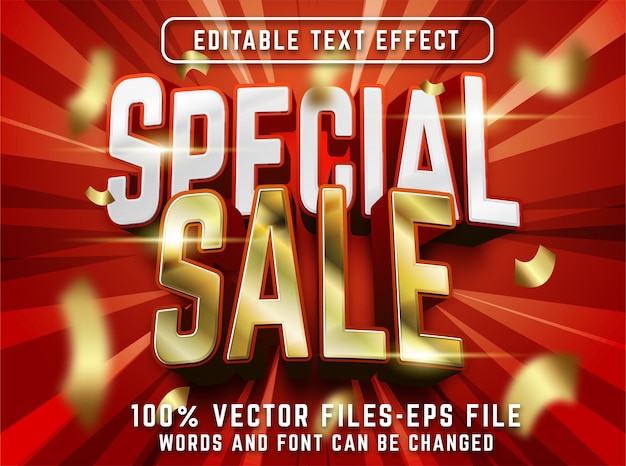 Speciale verkoop 3d-teksteffect voor marketing. bewerkbare tekst met premium vectoren in gouden stijl