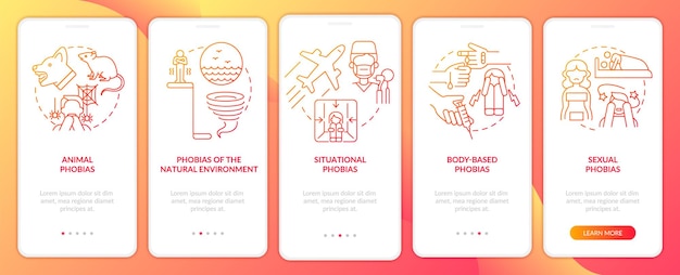 Specific phobias red gradient onboarding mobile app screen