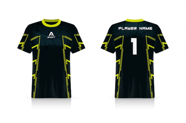 Specificatie soccer sport, esports gaming t-shirt jersey-sjabloon.