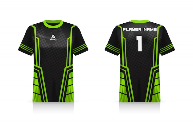 Specificatie soccer sport, esports gaming t-shirt jersey-sjabloon.