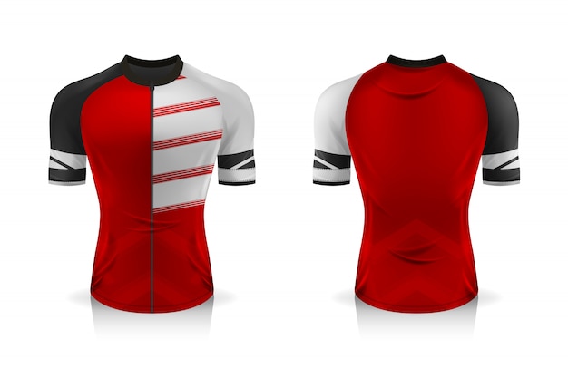 Vettore descrizione modello di maglia da ciclismo. t-shirt sportiva girocollo uniforme per abbigliamento da bicicletta. illustrazione, livelli di lavoro separati.