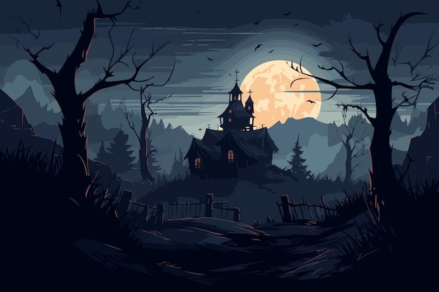 Vector spectral haunted house flat vector illustration