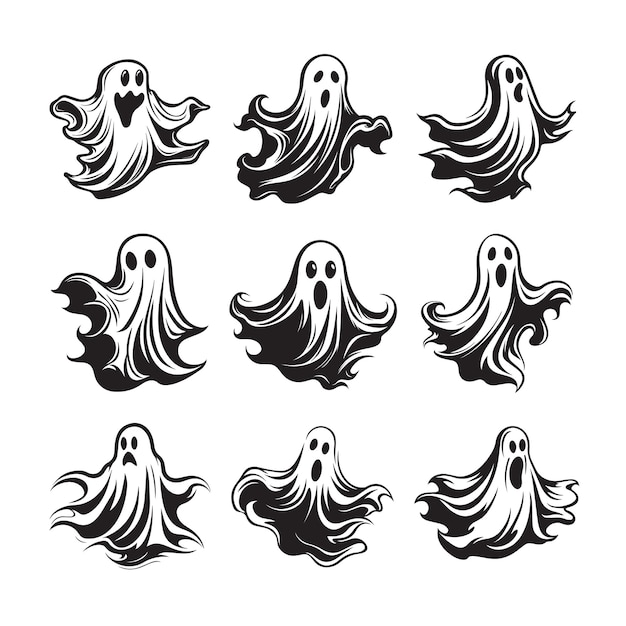 Spectral Monochrome Haunting Vector Depictions of Ghosts