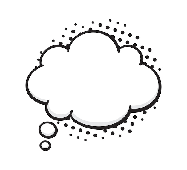 Vector speech bubble cloud shape with dots rays in pop art style comic style dialog balloon template hand drawn vector illustration with outline isolated on white background