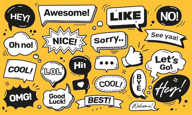 Speech bubble doodle hand drawing cartoon vector comic