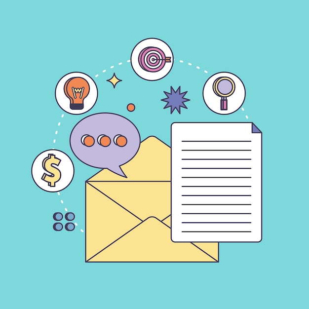 Speech bubble and envelope email marketing flat line