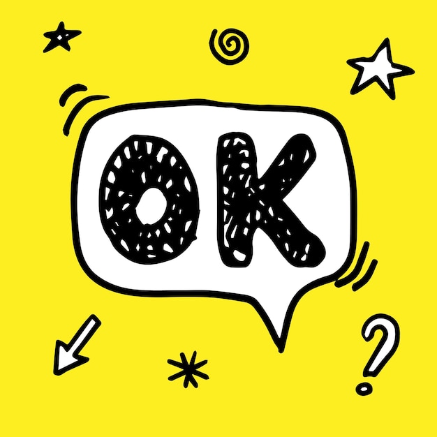 吹き出し Ok 落書きスタイル ステッカー コンセプト テキスト Ok 肯定的なステッカー クラウド ベクトル イラスト