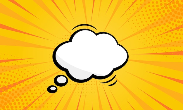 Speech Bubble Pictogram on Yellow Pop Art Background with Halftone Cartoon Blank White Cloud