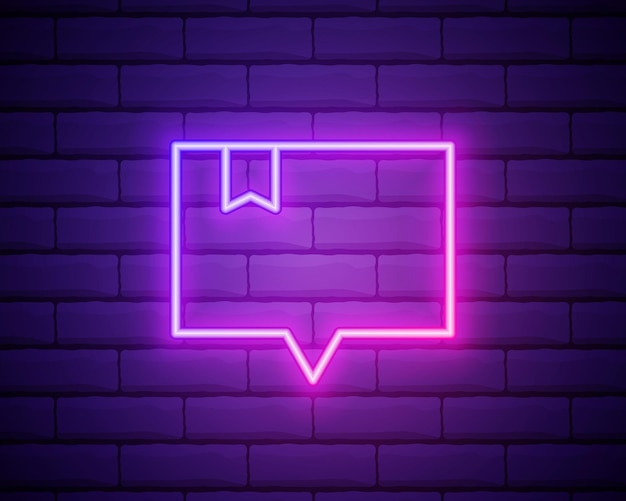 Speech bubble pink glowing neon ui ux icon Glowing sign logo vector Glowing speech bubble isolated on brick wall background