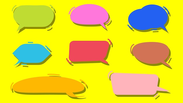 speech bubble set. blank colorful cartoon chat box isolated on yellow background