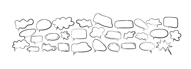 Speech bubble set in hand drawn doodle style