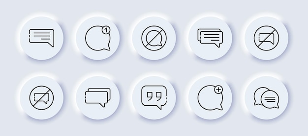 Speech bubble set icon Correspondence chat mute notification silence mail message information support Neomorphism style Vector line icon for Advertising