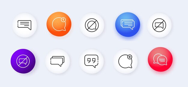 Speech bubble set icon Correspondence crossed mute message notification silence information mail new support chat Neomorphism style Vector line icon for Advertising