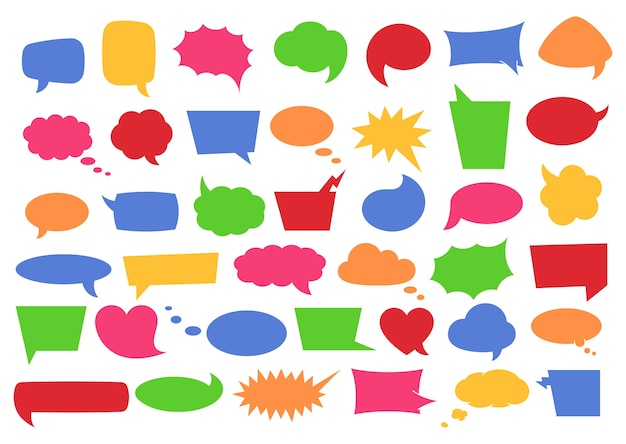 Speech bubble set with space for phrases. colorful cartoon comic bubbles and clouds of various shapes for speech phrases, conversation text and words in isolated  illustration.