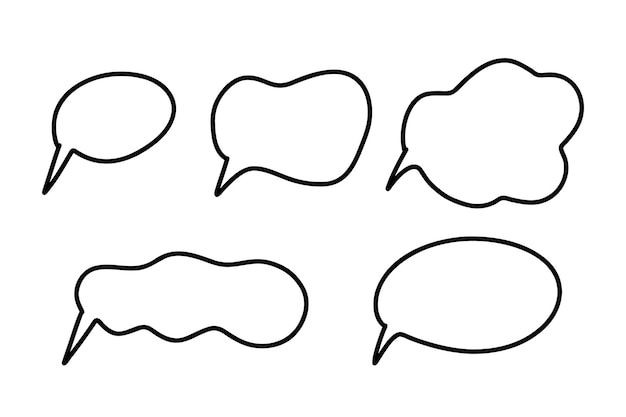 Vector speech bubble sketch set, comic cloud shape. hand drawn doodle style. speech bubble chat, message