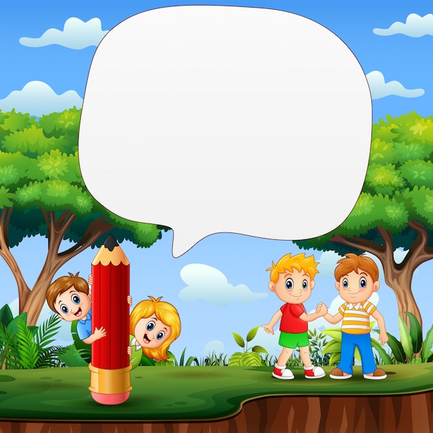 Speech bubble text with children on nature