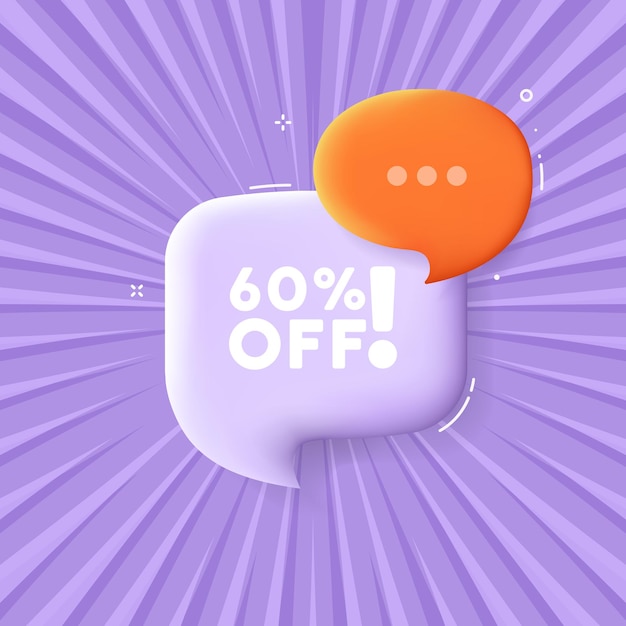 Vector speech bubble with 60 percent off text. empty boom retro comic style. pop art style. vector line icon for business and advertising