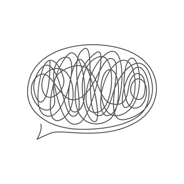 Vector speech bubble with complicated chaos of tangled thread inside