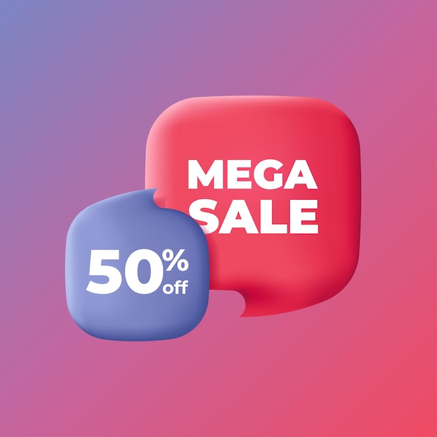 Vector speech bubble with mega sale text 3d vector illustration for advertising in minimal style