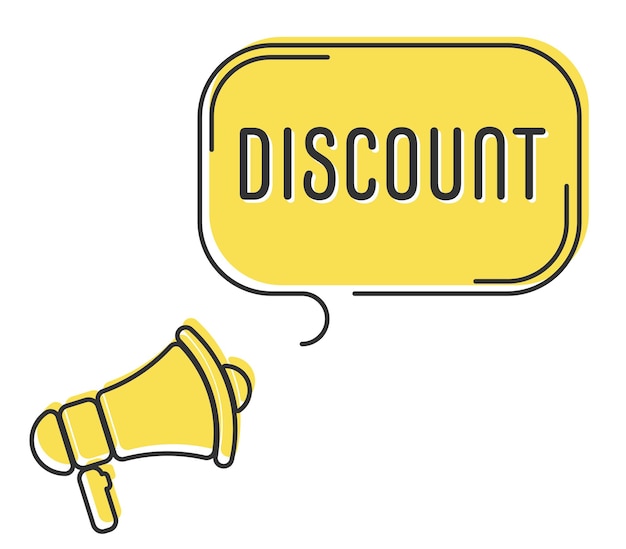 Speech bubble with megaphone message text discount megaphone announcement with trendy yellow color shapes