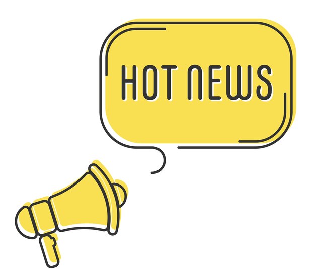 Speech bubble with megaphone message text hot news Megaphone announcement with trendy yellow color shapes