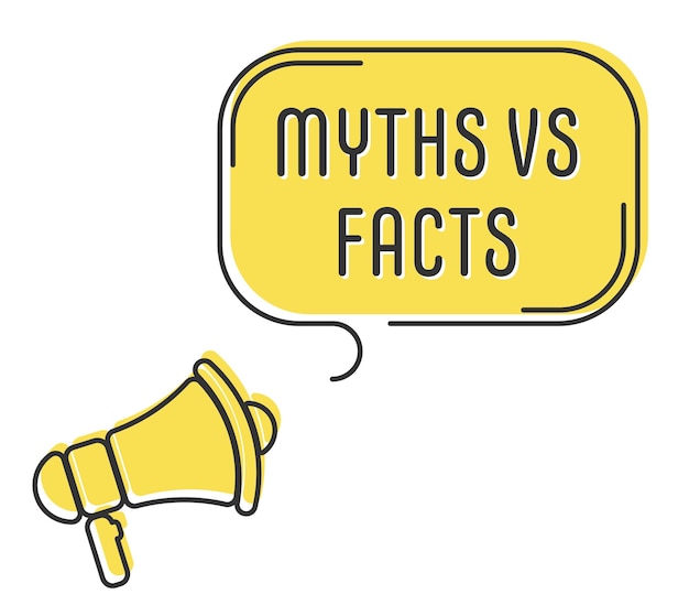 Speech bubble with megaphone message text myths vs facts megaphone announcement with trendy yellow color shapes