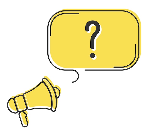 Speech bubble with megaphone message text question mark Megaphone announcement with trendy yellow color shapes