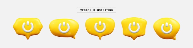 Speech bubble with power button 3d icon set realistic vector illustration in cartoon minimal style