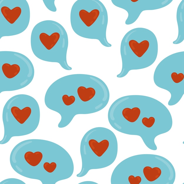 Speech Bubble With Red Hearts Valentine's day vector texture Message social media seamless pattern