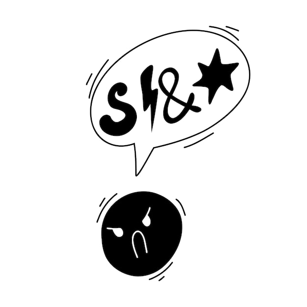 Vector speech bubble with swear words symbols comic speech bubble with curses angry face angry screaming