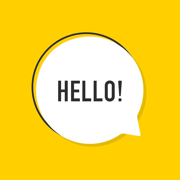 Speech bubble with text Hi Hello design template White bubble message hi in yellow background