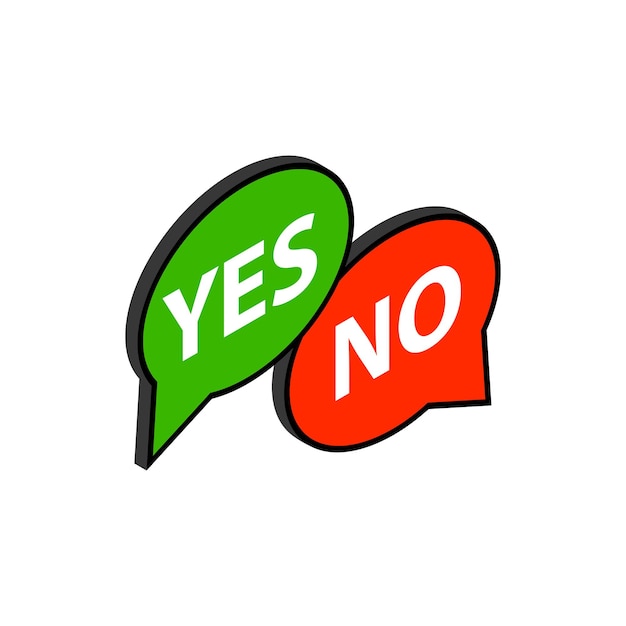 Speech bubble yes no icon in isometric 3d style isolated on white background Choice symbol