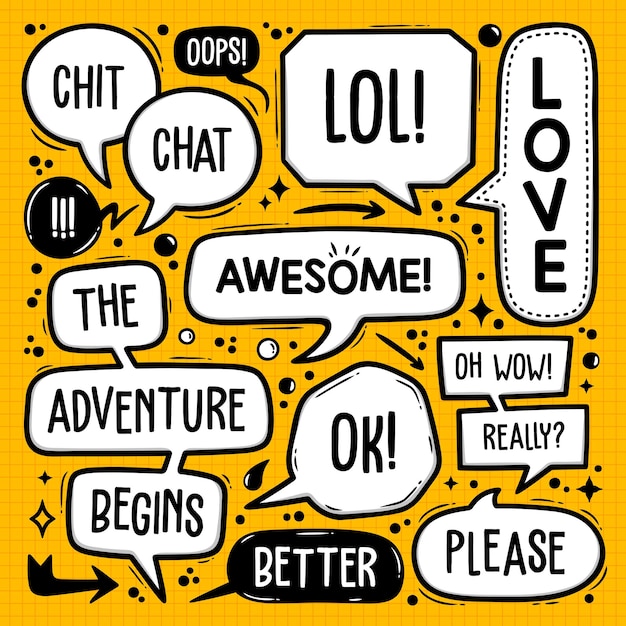 Speech Bubbles Doodle Hand Drawn Vector Collection