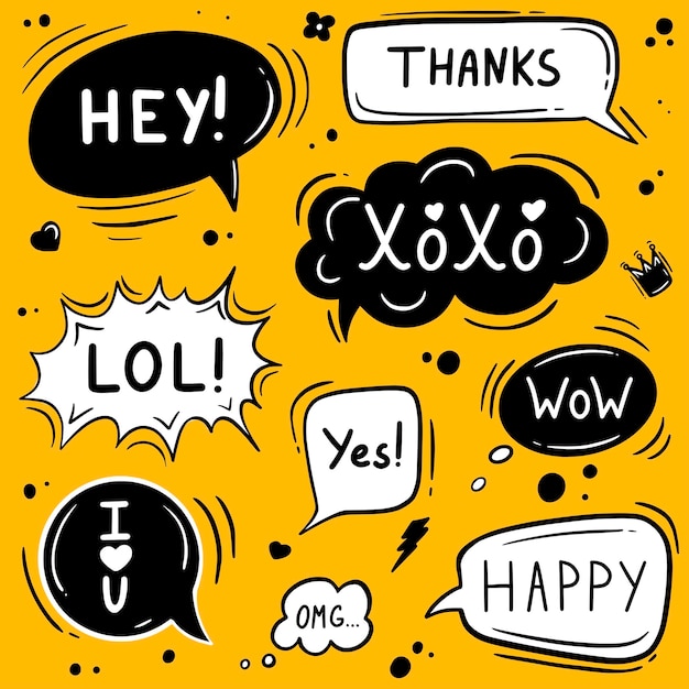 Speech bubbles hand drawn coloring vector doodle