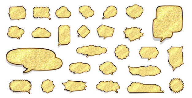 Речевые пузыри различной формы на золотом хромом фоне прозрачны