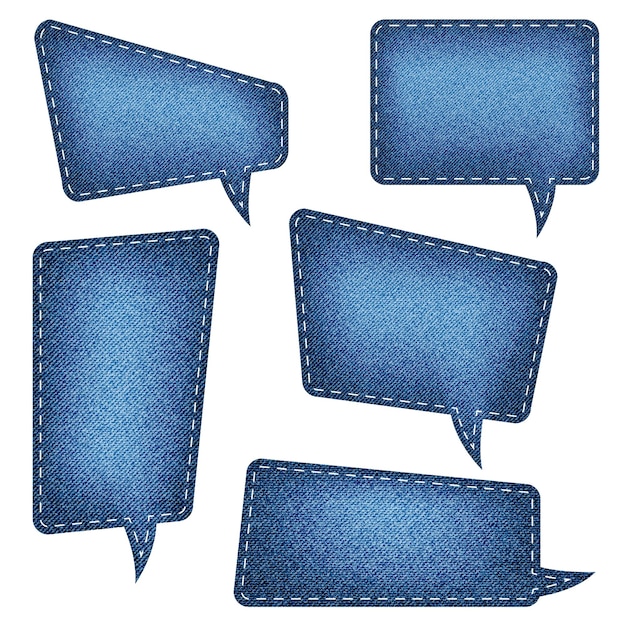 Vector speech bubbles set denim texture blue jean craft stick