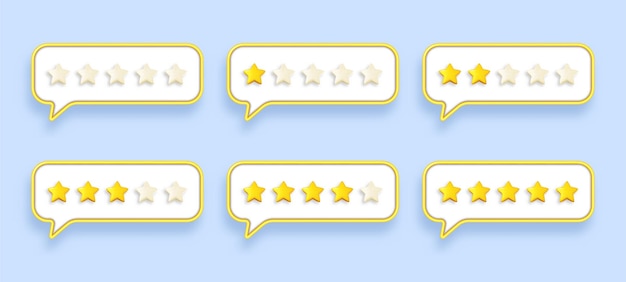 Speech bubbles with five stars rating Customer feedback with quality rating Positive and negative user reviews concept Vector 3d illustration