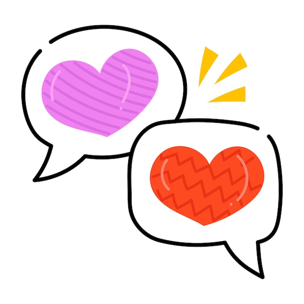 Bolle di discorso con l'icona piatta dei cuori della chat romantica