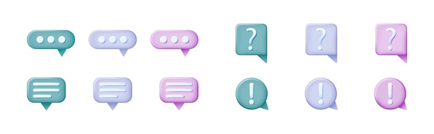 Speech communication dialogue question exclamation bubbles  realistic icon set 3d vector