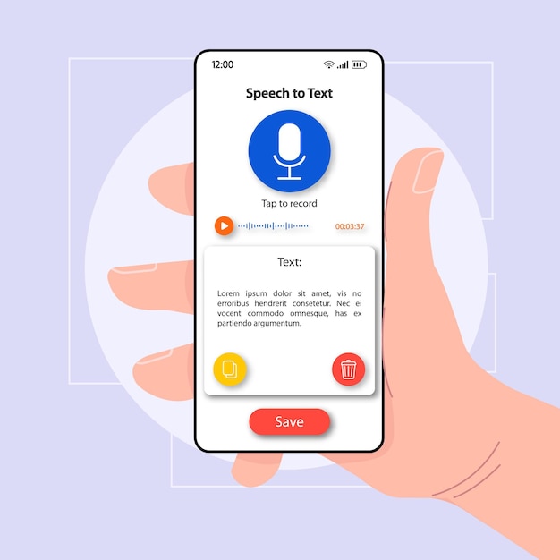 Speech to text converter smartphone interface vector template