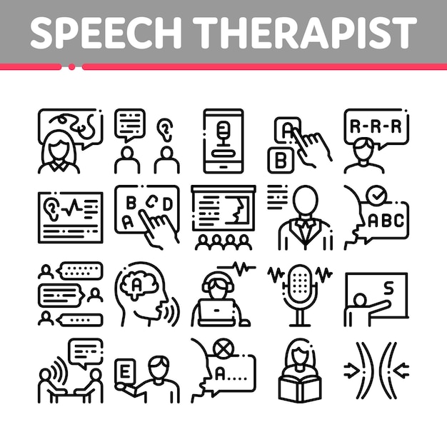 Speech Therapist Help Collection Icons Set Vector