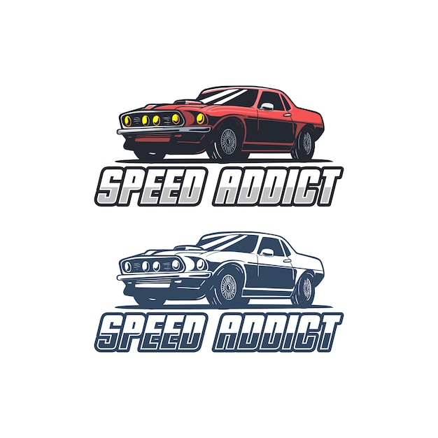 Vettore speed addict logo design muscle car team