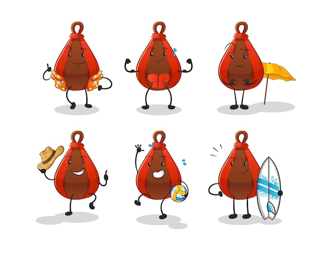 Speed bag beach vacation set character. cartoon mascot vector