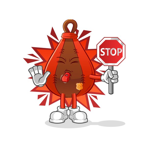 Speed bag holding stop sign. cartoon mascot vector