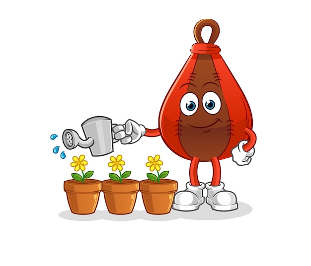 Speed bag watering the flowers mascot. cartoon vector