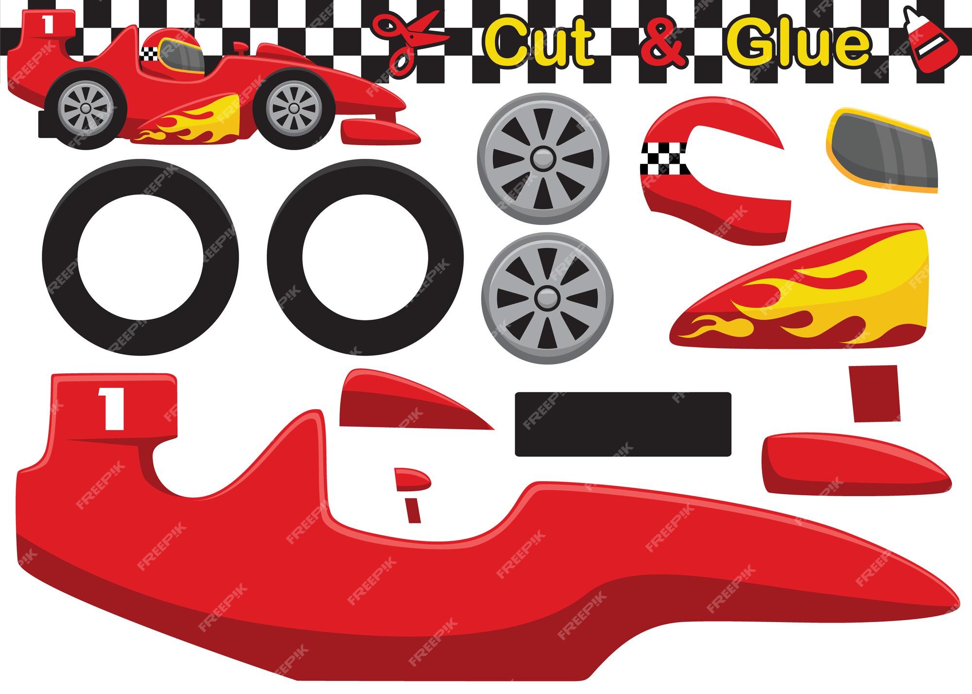 Premium Vector | Speed car cartoon. education paper game for children. cutout and gluing Premium Vector | Speed car cartoon. education paper game for children. cutout and gluing