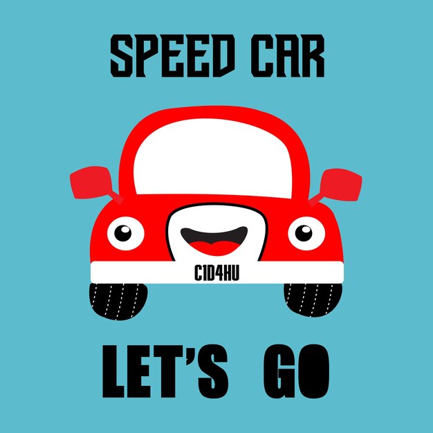 Speed car with cartoon style creative vector childish design for kids activitiy colouring book