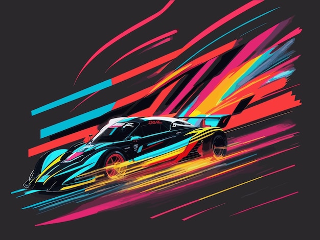 Speed Demon Abstract vibrant racing car design in Japanese streetwear style Bold energetic