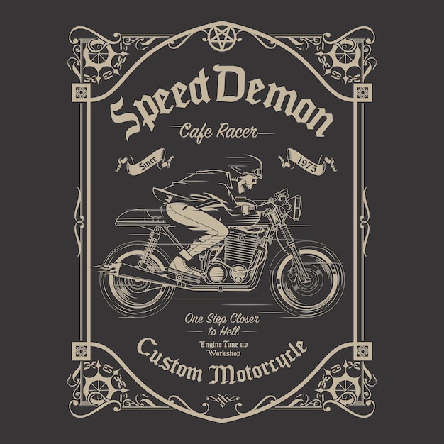 Speed demon skeleton rider in zwart-wit vintage stijl